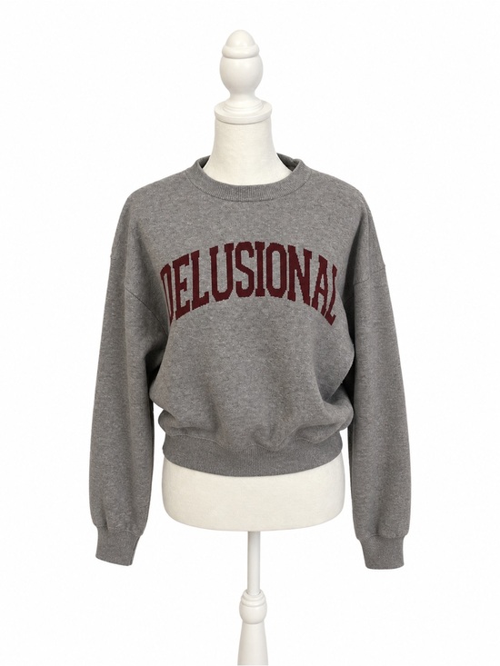 orange kiss Sweaters - Orange Kiss Gray 'Delusional' Crewneck Sweatshirt - Women's Sweater
